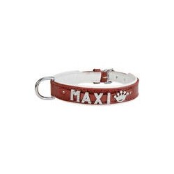 Schecker - MyName Leder-Halsband, rot [45 cm x 25 mm - Buchstabentyp: Kristall]