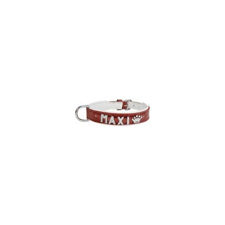 Schecker - MyName Leder-Halsband, rot [45 cm x 25 mm - Buchstabentyp: Kristall]