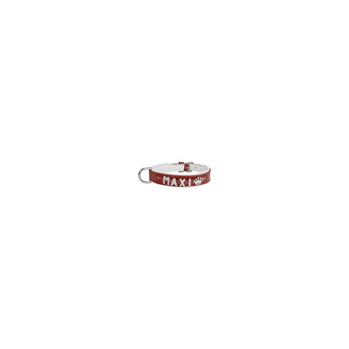 Schecker - MyName Leder-Halsband, rot [45 cm x 25 mm - Buchstabentyp: Kristall]