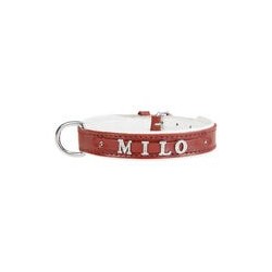 Schecker - MyName Leder-Halsband, rot [45 cm x 25 mm - Buchstabentyp: Cowboy]