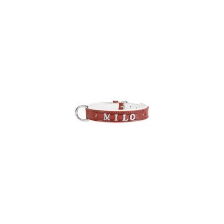 Schecker - MyName Leder-Halsband, rot [45 cm x 25 mm - Buchstabentyp: Cowboy]