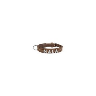 Schecker - MyName Leder-Halsband, braun [30 cm x 15 mm - Buchstabentyp: Kristall]