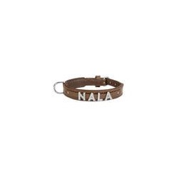 Schecker - MyName Leder-Halsband, braun [30 cm x 15 mm - Buchstabentyp: Kristall]