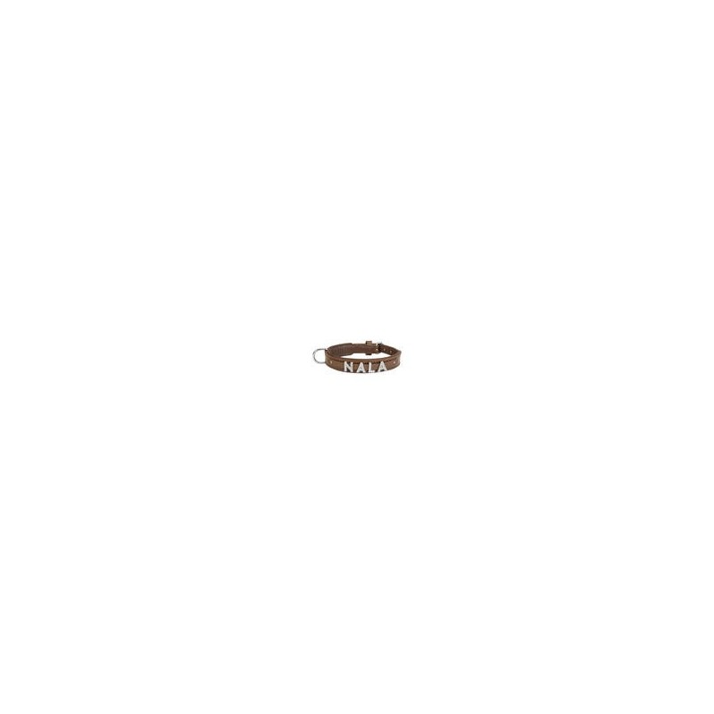 Schecker - MyName Leder-Halsband, braun [30 cm x 15 mm - Buchstabentyp: Kristall]