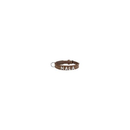 Schecker - MyName Leder-Halsband, braun [30 cm x 15 mm - Buchstabentyp: Kristall]