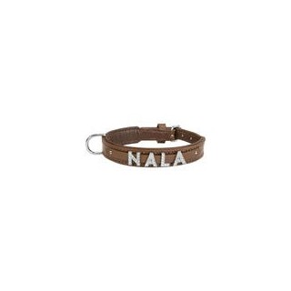 Schecker - MyName Leder-Halsband, braun [40 cm x 20 mm - Buchstabentyp: Kristall]