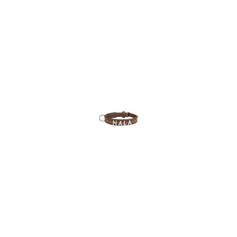 Schecker - MyName Leder-Halsband, braun [40 cm x 20 mm - Buchstabentyp: Kristall]