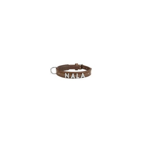 Schecker - MyName Leder-Halsband, braun [40 cm x 20 mm - Buchstabentyp: Kristall]
