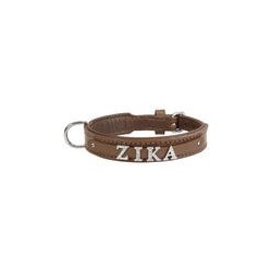 Schecker - MyName Leder-Halsband, braun [40 cm x 20 mm - Buchstabentyp: Cowboy]