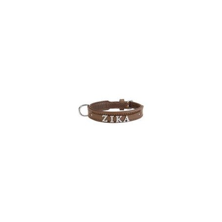 Schecker - MyName Leder-Halsband, braun [40 cm x 20 mm - Buchstabentyp: Cowboy]