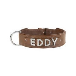 Schecker - MyName Leder-Halsband, braun [55 cm x 35 mm - Buchstabentyp: Kristall]
