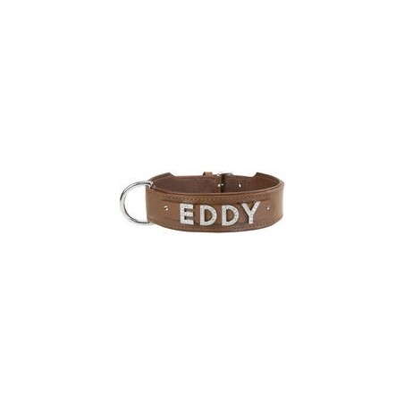 Schecker - MyName Leder-Halsband, braun [55 cm x 35 mm - Buchstabentyp: Kristall]