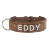 Schecker - MyName Leder-Halsband, braun [55 cm x 35 mm - Buchstabentyp: Kristall]