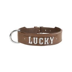 Schecker - MyName Leder-Halsband, braun [55 cm x 35 mm - Buchstabentyp: Cowboy]