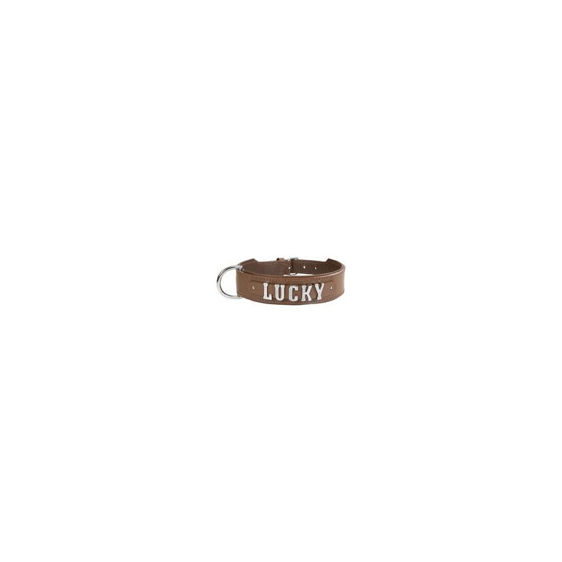 Schecker - MyName Leder-Halsband, braun [55 cm x 35 mm - Buchstabentyp: Cowboy]