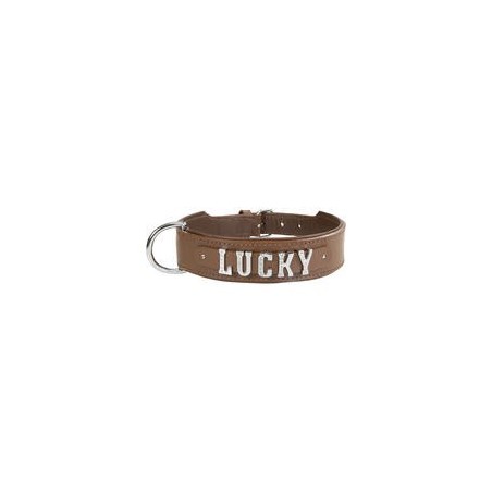 Schecker - MyName Leder-Halsband, braun [55 cm x 35 mm - Buchstabentyp: Cowboy]