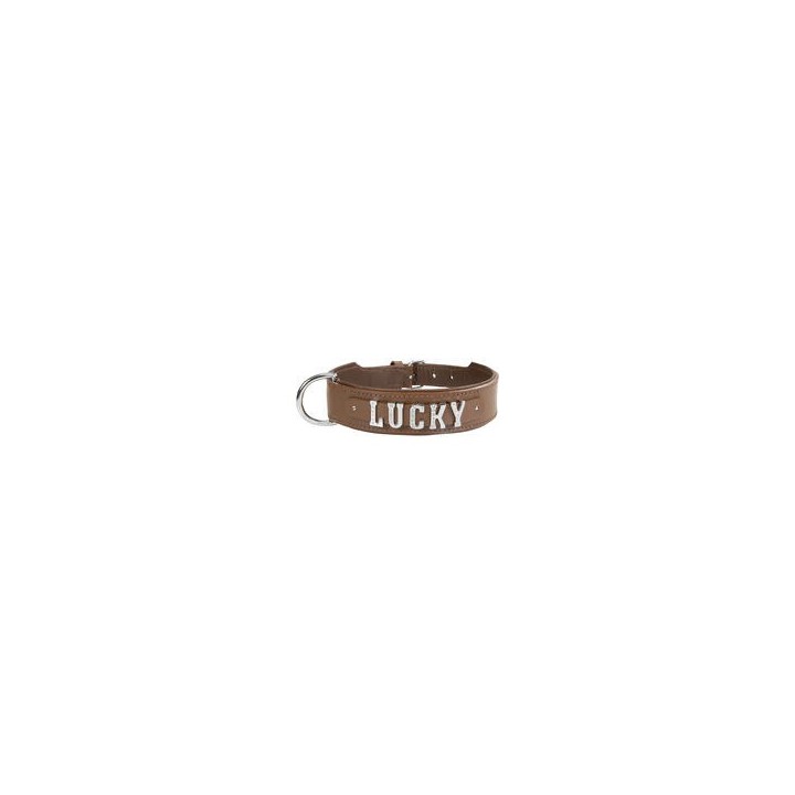 Schecker - MyName Leder-Halsband, braun [55 cm x 35 mm - Buchstabentyp: Cowboy]