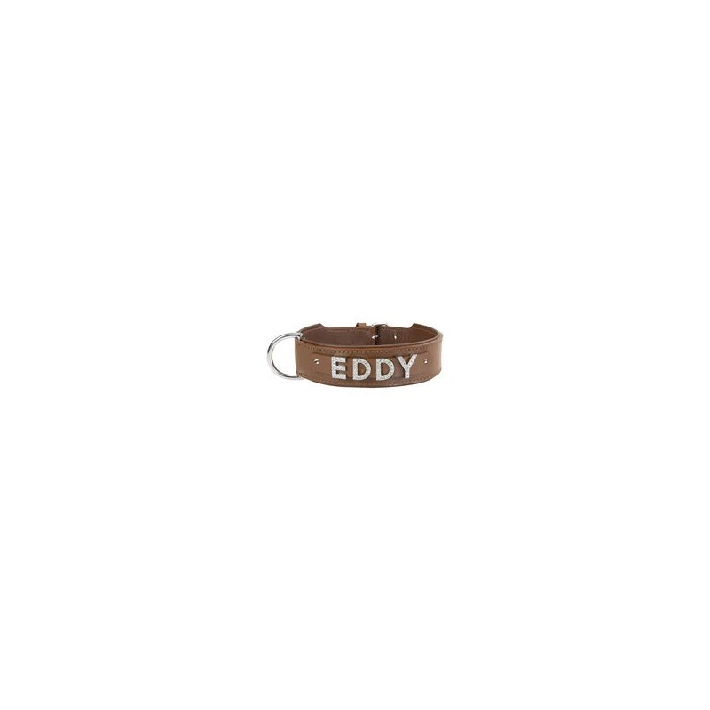 Schecker - MyName Leder-Halsband, braun [60 cm x 35 mm - Buchstabentyp: Kristall]