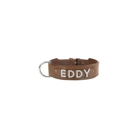 Schecker - MyName Leder-Halsband, braun [60 cm x 35 mm - Buchstabentyp: Kristall]
