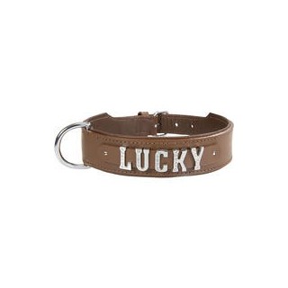 Schecker - MyName Leder-Halsband, braun [60 cm x 35 mm - Buchstabentyp: Cowboy]
