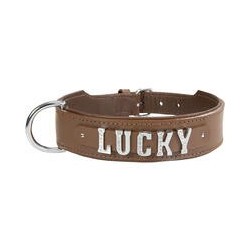 Schecker - MyName Leder-Halsband, braun [60 cm x 35 mm - Buchstabentyp: Cowboy]