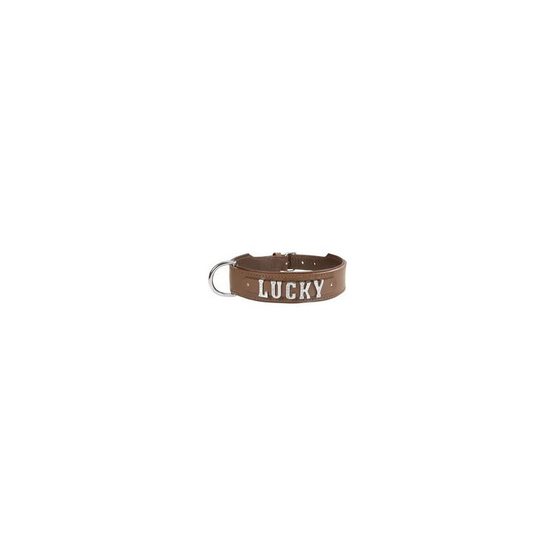 Schecker - MyName Leder-Halsband, braun [60 cm x 35 mm - Buchstabentyp: Cowboy]