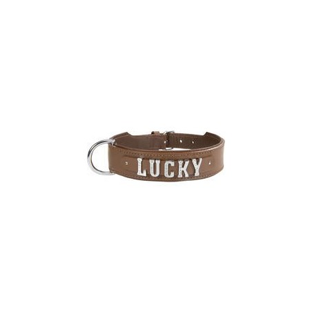 Schecker - MyName Leder-Halsband, braun [60 cm x 35 mm - Buchstabentyp: Cowboy]