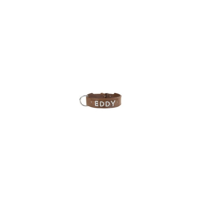Schecker - MyName Leder-Halsband, braun [50 cm x 35 mm - Buchstabentyp: Kristall]