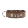 Schecker - MyName Leder-Halsband, braun [50 cm x 35 mm - Buchstabentyp: Kristall]