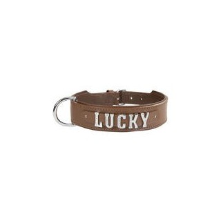 Schecker - MyName Leder-Halsband, braun [50 cm x 35 mm - Buchstabentyp: Cowboy]
