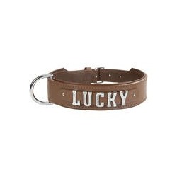 Schecker - MyName Leder-Halsband, braun [50 cm x 35 mm - Buchstabentyp: Cowboy]