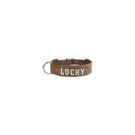 Schecker - MyName Leder-Halsband, braun [50 cm x 35 mm - Buchstabentyp: Cowboy]