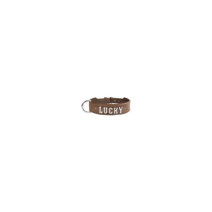 Schecker - MyName Leder-Halsband, braun [50 cm x 35 mm - Buchstabentyp: Cowboy]