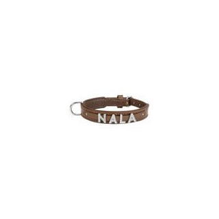Schecker - MyName Leder-Halsband, braun [35 cm x 15 mm - Buchstabentyp: Kristall]