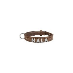 Schecker - MyName Leder-Halsband, braun [35 cm x 15 mm - Buchstabentyp: Kristall]
