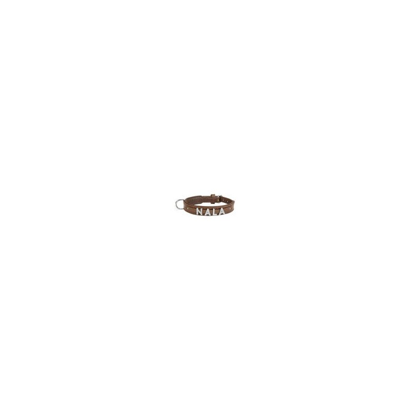 Schecker - MyName Leder-Halsband, braun [35 cm x 15 mm - Buchstabentyp: Kristall]