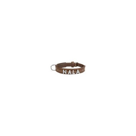Schecker - MyName Leder-Halsband, braun [35 cm x 15 mm - Buchstabentyp: Kristall]