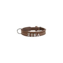 Schecker - MyName Leder-Halsband, braun [35 cm x 15 mm - Buchstabentyp: Cowboy]