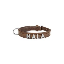 Schecker - MyName Leder-Halsband, braun [45 cm x 25 mm - Buchstabentyp: Kristall]