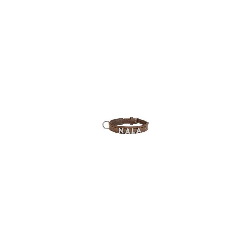 Schecker - MyName Leder-Halsband, braun [45 cm x 25 mm - Buchstabentyp: Kristall]