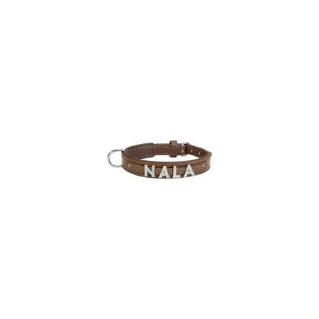 Schecker - MyName Leder-Halsband, braun [45 cm x 25 mm - Buchstabentyp: Kristall]