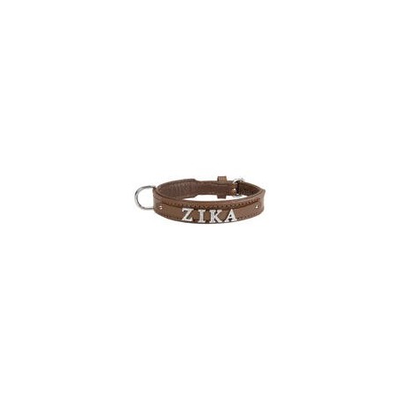Schecker - MyName Leder-Halsband, braun [45 cm x 25 mm - Buchstabentyp: Cowboy]