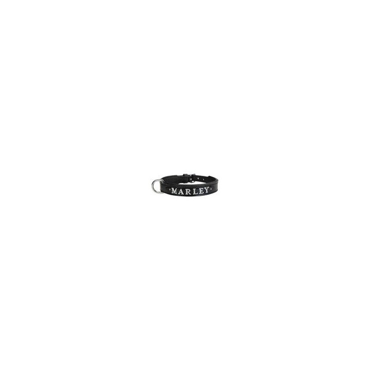 Schecker - MyName Leder-Halsband, schwarz [40 cm x 20 mm - Buchstabentyp: Cowboy]