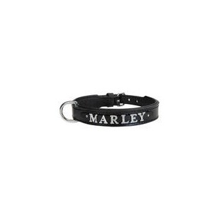 Schecker - MyName Leder-Halsband, schwarz [45 cm x 25 mm - Buchstabentyp: Cowboy]