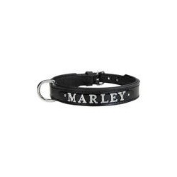 Schecker - MyName Leder-Halsband, schwarz [45 cm x 25 mm - Buchstabentyp: Cowboy]
