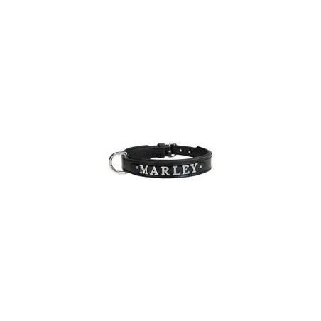 Schecker - MyName Leder-Halsband, schwarz [45 cm x 25 mm - Buchstabentyp: Cowboy]
