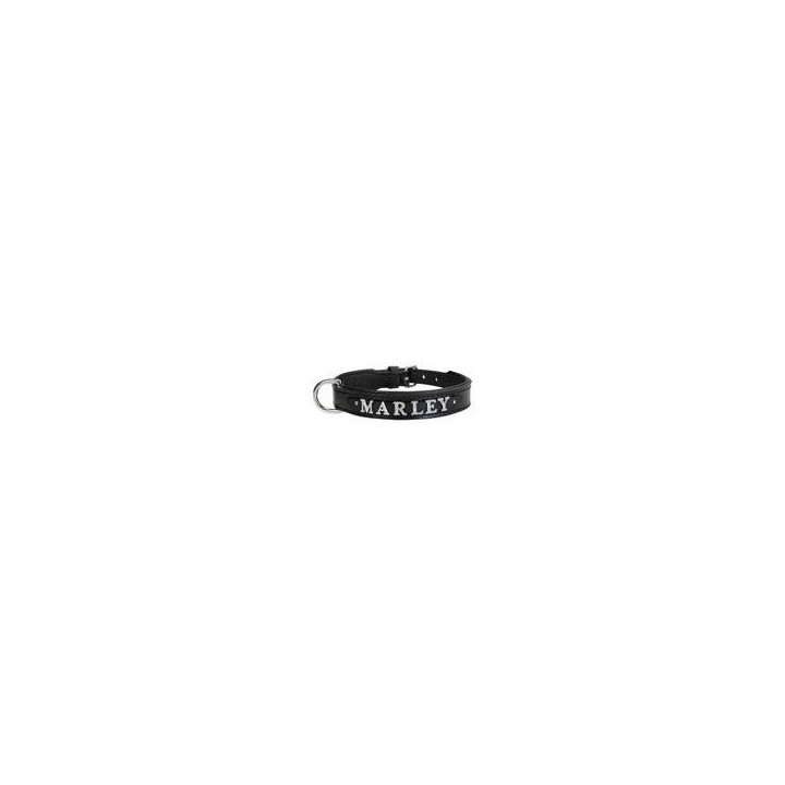 Schecker - MyName Leder-Halsband, schwarz [45 cm x 25 mm - Buchstabentyp: Cowboy]
