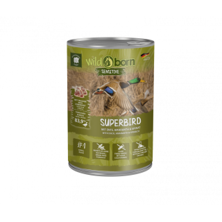 6 x 400g, WILDBORN Superbird Hundefutter mit Ente, Amaranth & Spinat