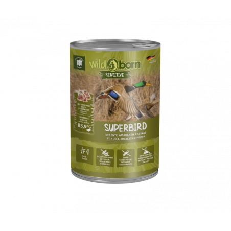 6 x 400g, WILDBORN Superbird Hundefutter mit Ente, Amaranth & Spinat