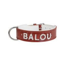 Schecker - MyName Leder-Halsband, rot [55 cm x 35 mm - Buchstabentyp: Kristall]